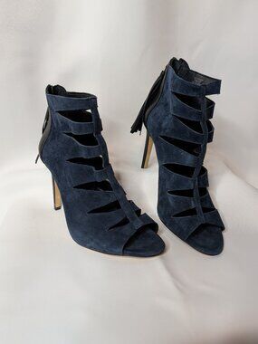 Lord & Taylor Florynce Blue Suede Caged Gladiator Tassel Stiletto Heel Size 7/3